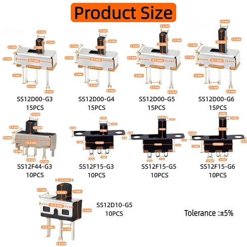 110PCS 9Values SPDT Micro Mini Slide Switch Kit 1p2t Toggle Switches 2 Position 3 Pin Small Miniature Vertical Panel Mount Knob - SS12D00 SS12F15 SS12D10 SS12F44 in Saudi Arabia