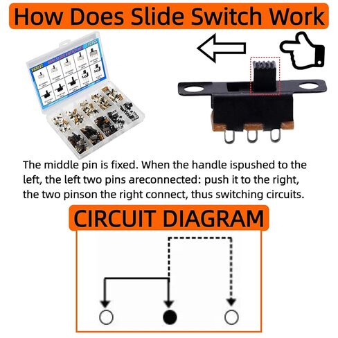 110PCS 9Values SPDT Micro Mini Slide Switch Kit 1p2t Toggle Switches 2 Position 3 Pin Small Miniature Vertical Panel Mount Knob - SS12D00 SS12F15 SS12D10 SS12F44 in Saudi Arabia