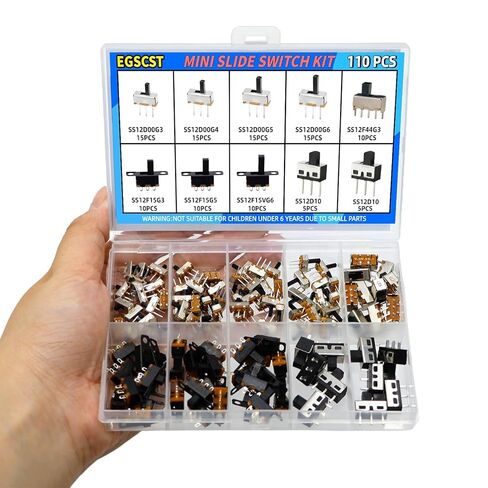 110PCS 9Values SPDT Micro Mini Slide Switch Kit 1p2t Toggle Switches 2 Position 3 Pin Small Miniature Vertical Panel Mount Knob - SS12D00 SS12F15 SS12D10 SS12F44 in Saudi Arabia