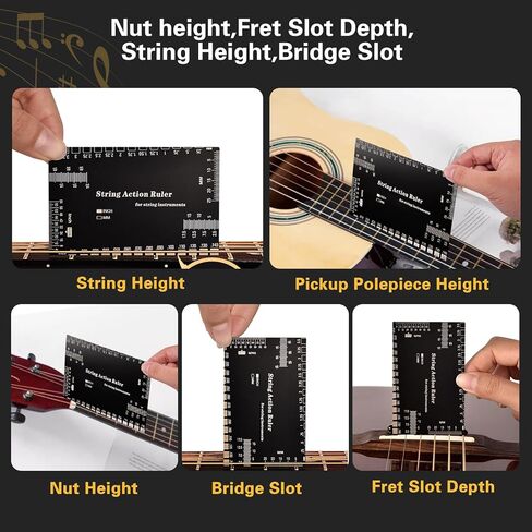 10 قطع من أدوات الجيتار Luthier تتضمن 9 قطع من مقياس نصف قطر الجيتار ومسطرة قياس ارتفاع سلسلة واحدة، مجموعة أدوات إعداد القياس لباس الجيتار in Kuwait
