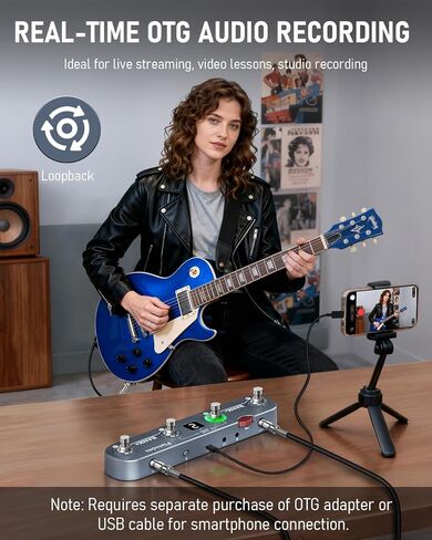 دواسة جيتار KE1 لأجهزة Android/IOS، دواسة تأثيرات متعددة مع 61 مؤثرًا، 20 AMP/CAB، 36 فتحة محددة مسبقًا، محمل IR/AMX، استرجاع سجل OTG USB-C، دواسة ترددية لتأخير موالف لاسلكي قابل لإعادة الشحن in Kuwait