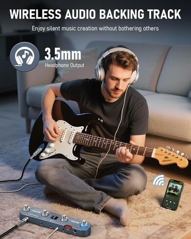 دواسة جيتار KE1 لأجهزة Android/IOS، دواسة تأثيرات متعددة مع 61 مؤثرًا، 20 AMP/CAB، 36 فتحة محددة مسبقًا، محمل IR/AMX، استرجاع سجل OTG USB-C، دواسة ترددية لتأخير موالف لاسلكي قابل لإعادة الشحن in Kuwait