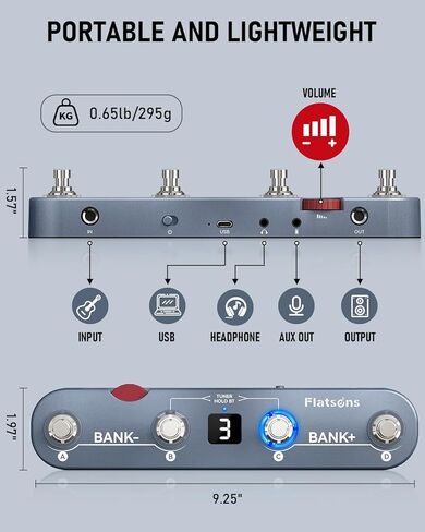 دواسة جيتار KE1 لأجهزة Android/IOS، دواسة تأثيرات متعددة مع 61 مؤثرًا، 20 AMP/CAB، 36 فتحة محددة مسبقًا، محمل IR/AMX، استرجاع سجل OTG USB-C، دواسة ترددية لتأخير موالف لاسلكي قابل لإعادة الشحن in Kuwait