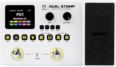 SORAN Dual Stomp Multi Effects Guitar Pedals, Rechargeable Multi Effects Processor with Expression Wah Volume 99 Presets 126 Effects 40s Loop 100 Drums 20 IR/NAM Slots USB Audio Record in Saudi Arabia
