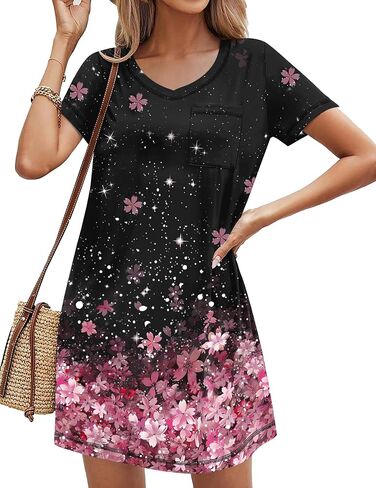 Ekouaer Nightgowns for Women Short Sleeve Sleep Shirts V Neck Nightshirts Soft Sleepshirt Caual T Shirt Sleepdress in Saudi Arabia
