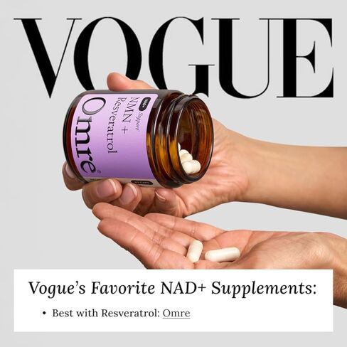 OMRE NMN + مكمل ريسفيراترول 99% نقاء للطاقة الخلوية، NAD+ Boost | مكمل نيكوتيناميد أحادي النوكليوتيد عالي التوافر بيولوجيًا ريسفيراترول 500 مجم وNMN 500 مجم، صنع في الولايات المتحدة الأمريكية، 60 كبسولة in Kuwait