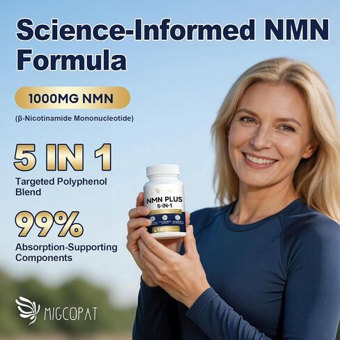 مكمل NMN 1000 مجم - مكمل NMNH البديل 5 في 1 NAD مع ريسفيراترول وأبيجينين وكيرسيتين والفلفل الأسود - يدعم الطاقة الخلوية والشيخوخة الصحية وطول العمر - 120 كبسولة نباتية in Kuwait