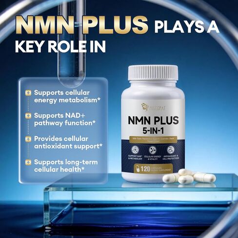 مكمل NMN 1000 مجم - مكمل NMNH البديل 5 في 1 NAD مع ريسفيراترول وأبيجينين وكيرسيتين والفلفل الأسود - يدعم الطاقة الخلوية والشيخوخة الصحية وطول العمر - 120 كبسولة نباتية in Kuwait