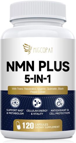 مكمل NMN 1000 مجم - مكمل NMNH البديل 5 في 1 NAD مع ريسفيراترول وأبيجينين وكيرسيتين والفلفل الأسود - يدعم الطاقة الخلوية والشيخوخة الصحية وطول العمر - 120 كبسولة نباتية in Kuwait
