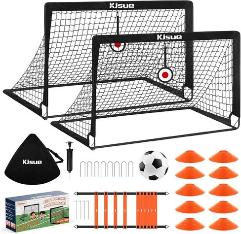 Soccer Goal, Kids Soccer Goals for Backyard Set of 2, 4 x 3ft Soccer Net Training Equipment, Pop Up Toddler Soccer Goal for Outdoor Indoor Sports Games with Soccer Ball, Ladder, Cones, Targets in Saudi Arabia