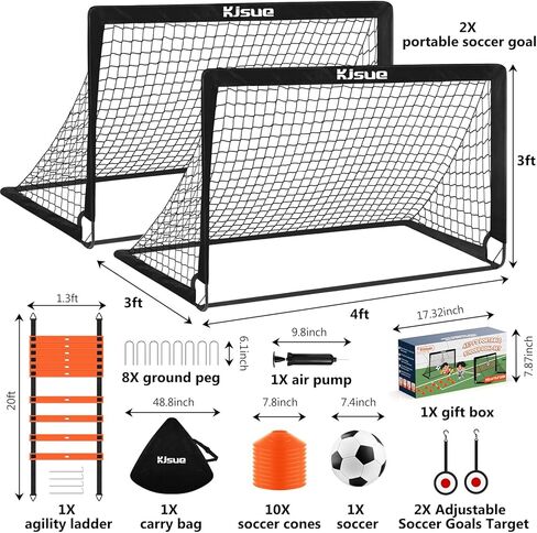 Soccer Goal, Kids Soccer Goals for Backyard Set of 2, 4 x 3ft Soccer Net Training Equipment, Pop Up Toddler Soccer Goal for Outdoor Indoor Sports Games with Soccer Ball, Ladder, Cones, Targets in Saudi Arabia