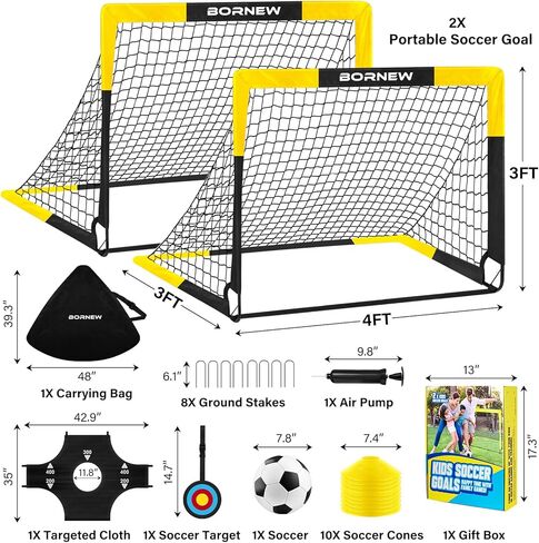 Kid Soccer Goal and Soccer Ball Targets Set - Backyard & Indoor Soccer Goal for Kids, 4X3 ft Portable Pop Up Soccer Net with Soccer Targets, Cones, Soccer Training Equipment for Ages 3-16 Year Gift in Kuwait