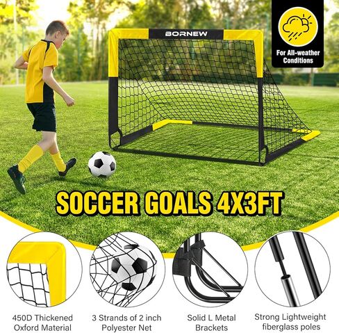 Kid Soccer Goal and Soccer Ball Targets Set - Backyard & Indoor Soccer Goal for Kids, 4X3 ft Portable Pop Up Soccer Net with Soccer Targets, Cones, Soccer Training Equipment for Ages 3-16 Year Gift in Kuwait