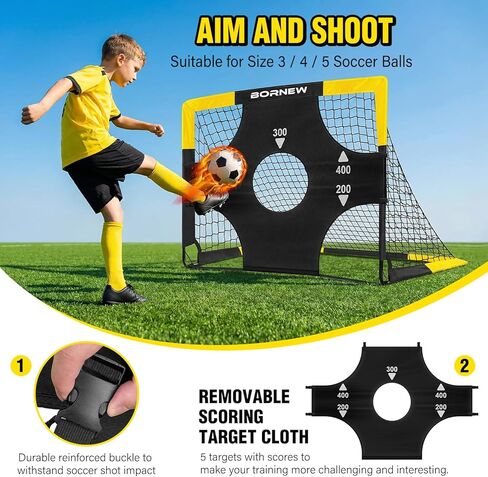Kid Soccer Goal and Soccer Ball Targets Set - Backyard & Indoor Soccer Goal for Kids, 4X3 ft Portable Pop Up Soccer Net with Soccer Targets, Cones, Soccer Training Equipment for Ages 3-16 Year Gift in Kuwait