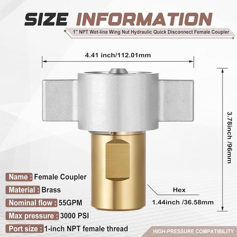 1 Pack 1" NPT Wet-line Wing Nut Hydraulic Quick Disconnect Female Coupler, Heavy Duty Brass for Live Dump Trailer Hydraulic Systems in Saudi Arabia
