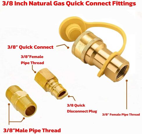 3/8 Inch Natural Gas Quick Connect Fittings, Brass Quick Disconnect Plug with Female and Male Pipe Thread, Two-Way Connection in Kuwait