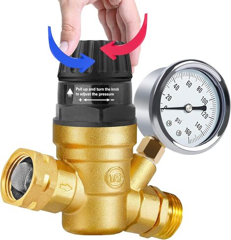 Water Pressure Regulator Filter Kit, with 2 Inline Water Filters (NSF Certified), Hose Splitter, Brass Elbow, Sprayer, Flexible Connector, Hose Quick Connects, RV Fresh Water Kit, Great for RV Camper in Saudi Arabia