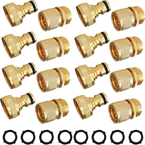 Hourleey Garden Hose Quick Connect, 8 Set Solid Brass 3/4 Inch GHT Thread Garden Hose Quick Connect Fittings, No-Leak Male and Female Water Hose Quick Release Connectors in Kuwait