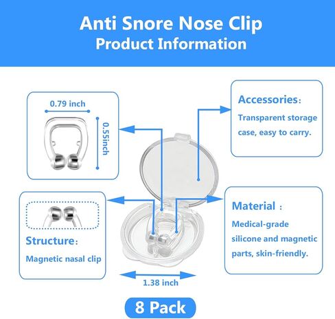 Anti Snoring Devices(8 Pack),Silicone Magnetic Stop Snoring Solution,Anti Snoring Nose Clip,Effective to Relieve Snoring,Snoring Devices for Men and Women,Clear in Kuwait