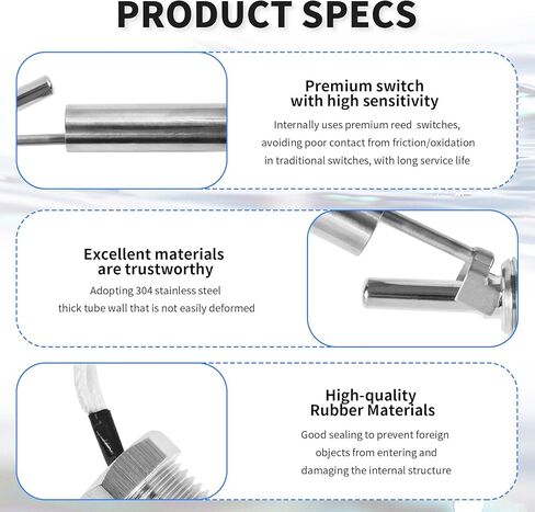 Stainless Steel Float Switch Water Level Sensor Side Mounted Water Level Controller Sensor Switch G1/2 for Smart Toilet Solar Tank Pool Pump Liquid Control Length 115mm Silver in Saudi Arabia