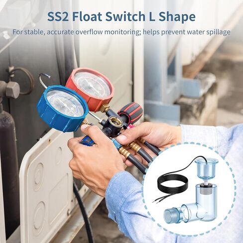 6 PCS SS2 AC Float Switches, L Shape AC Float Switch with 3/4 in Adapter and 6 ft Wire, Water Level Sensor Switch for AC Drain Line and Condensate Overflow Detection in Kuwait