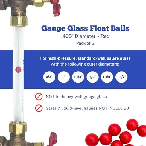 كرات زجاجية عائمة بقطر .405 بوصة | 6 عبوات | كرات رؤية غلاية حمراء للزجاج مقاس 3/4 بوصة | لأجهزة قياس مستوى السائل in Kuwait
