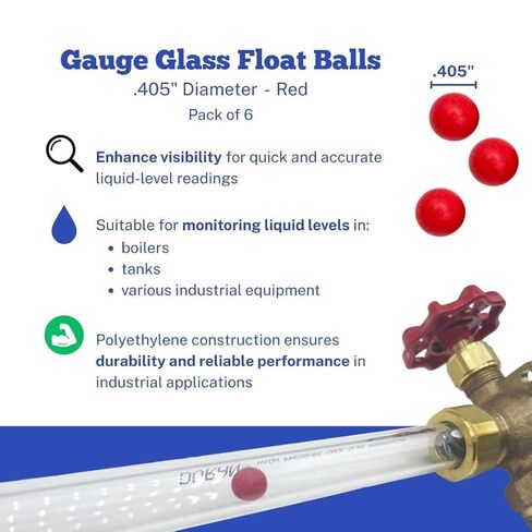 كرات زجاجية عائمة بقطر .405 بوصة | 6 عبوات | كرات رؤية غلاية حمراء للزجاج مقاس 3/4 بوصة | لأجهزة قياس مستوى السائل in Kuwait