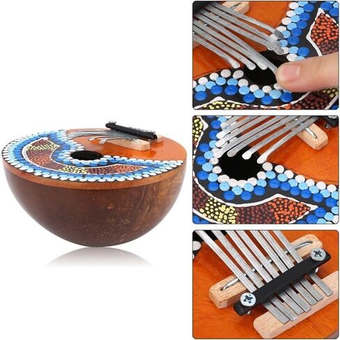 بيانو الإبهام، 7 مفاتيح قذيفة جوز الهند المحمولة بيانو الإبهام القابل للضبط كاليمبا مبيرا آلة موسيقية للإصبع الأفريقي للأطفال البالغين بيانو كاليمبا in Kuwait
