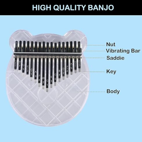 Mini Thumb Piano - Mini Portable Crystal Clear Acrylic Thumb Piano for Kalimba with Tune Hammer, Professional Finger Piano Musical Instrument Performance, Finger Piano Gift for Kids Adults Beginner in Kuwait