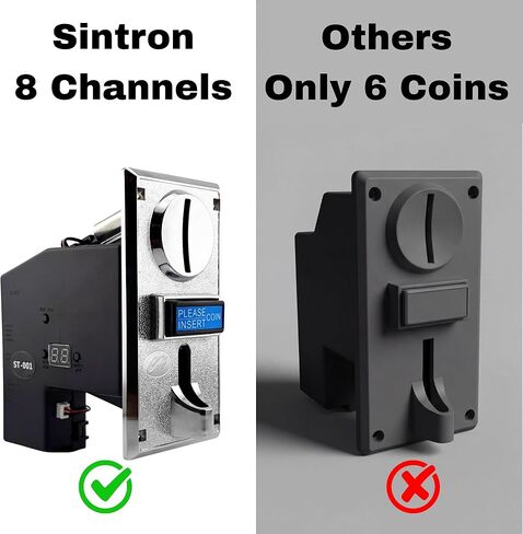 Sintron ST-001 Advanced 8-Channel Coin Acceptor Validator - Programmable Multi-Coin Selector for Automation Systems, Vending, Massage Chairs, Arcade & DIY - Works with Arduino (Pulse/Serial) in Kuwait