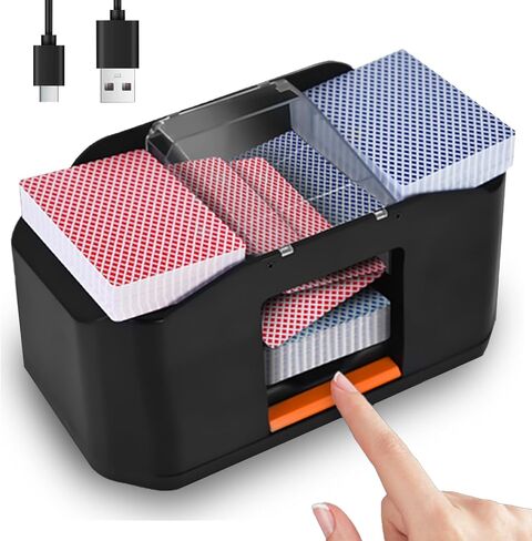 Nileole Quiet & Rechargeable 2 Decks Card Shuffler, Automatic 2000 mAh Quiet Electric Shuffler, Playing Cards, Texas Hold'em, Poker, Home Card Games, Blackjack (Deep Black) in Saudi Arabia