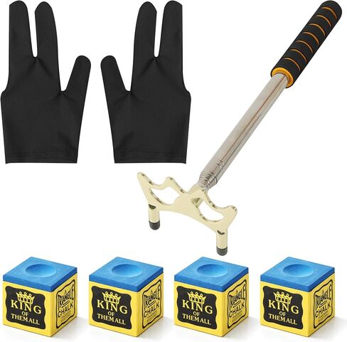 Pool Cue Bridge Head Kit with 2 Billiard Gloves & 4 Cue Chalks – Complete Billiards Accessory Set for Pool Tables, Smooth Stroke Gloves, Premium Cues Chalk, Universal Bridge Head for Precise Shots in Saudi Arabia