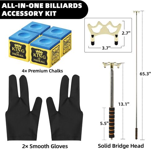 Pool Cue Bridge Head Kit with 2 Billiard Gloves & 4 Cue Chalks – Complete Billiards Accessory Set for Pool Tables, Smooth Stroke Gloves, Premium Cues Chalk, Universal Bridge Head for Precise Shots in Saudi Arabia