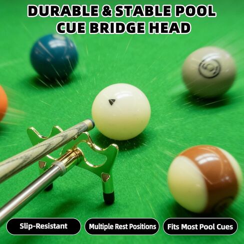 Pool Cue Bridge Head Kit with 2 Billiard Gloves & 4 Cue Chalks – Complete Billiards Accessory Set for Pool Tables, Smooth Stroke Gloves, Premium Cues Chalk, Universal Bridge Head for Precise Shots in Saudi Arabia