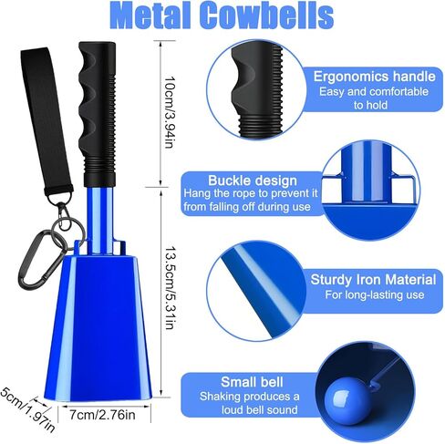 Cow Bells for Sporting Events Cowbell with Handle Wrist Strap 2 Pack 10 Inch Hand Percussion Cowbells Cheering Noise Makers Cow Bell for Football Games Graduation Farm Call Bell - Blue in Saudi Arabia