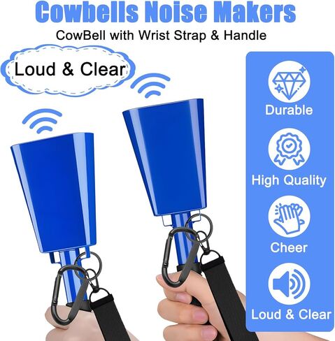 Cow Bells for Sporting Events Cowbell with Handle Wrist Strap 2 Pack 10 Inch Hand Percussion Cowbells Cheering Noise Makers Cow Bell for Football Games Graduation Farm Call Bell - Blue in Saudi Arabia