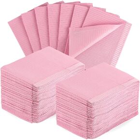 125 Pack Dental Bibs Disposable 3 Ply Dental Bibs Waterproof Pink Dental Bibs for Nail Salon, Dental Clinic, Pet Feeding, Tattoo Shop in Kuwait