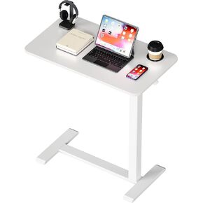 طاولة بجانب السرير قابلة للتعديل من BIZUM مع عجلات دوارة مخفية، مكتب قائم متنقل يعمل بالهواء المضغوط مع حامل أكواب لمنزل المستشفى (27.6 بوصة × 15.8 بوصة أبيض) in Kuwait
