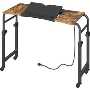 Overbed Table with Charging Station, Recliner Table with Wheels, Over the Bed Table Height Adjustable, Side Table for Bed, Sofa, Office, Rustic Brown and Black SF05UBR in Kuwait