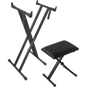 Longeye Extra Stability Piano Stand and Bench for 88-Key & 61-Key Piano Keyboard, Adjustable Piano Chair with cushion, Foldable X-Style Stand, Padded Seat, Compact, White in Kuwait