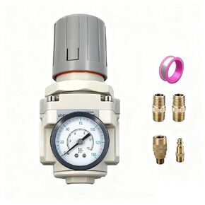 XingNEeng 1/2" NPT Air Compressor Pressure Regulator, for Compressed Air Drying System, 0-150 PSI Gauge, 5 Micron Brass Element, AR4000-04 with Thread Seal Tape in Kuwait