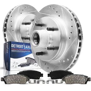 Detroit Axle - مجموعة الفرامل الأمامية لـ CHEVY GMC Silverado Sierra Sierra Stuburban Express Savana 1500 Tahoe Yukon XL Escalade ESV Exts XTS Priled & Slotted Brake Brake Pads: in Kuwait