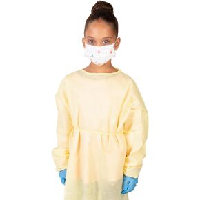 Tronex SMS100Y - Pediatric Isolation Gown with Neck Ties, Fluid Resistant, Elastic Cuffs, Yellow (100, Small) in Kuwait