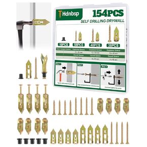 154 قطعة من مثبتات الحوائط الجافة ذاتية الحفر بدون حفر، 3 مقاسات من مراسي الحوائط الجافة المعدنية ومجموعة براغي التمدد للألواح الصخرية - الفولاذ المطلي بالزنك يحمل 100 رطل + لتزيين الجدران، والمرآة، والإطارات، والصور، وحامل التلفزيون in Kuwait
