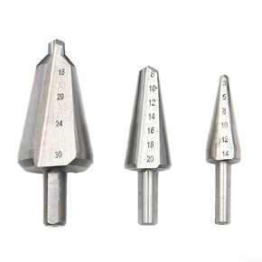 قاطع مخروطي لقمة ثقب مستدقة من HSS على شكل مظلة، مخرطة خطوة 3-14 مم للبلاستيك الخشبي المعدني، ساق فولاذية فضية عالية السرعة 6/8/10 مم متوافقة مع المثاقب الكهربائية (3-14 مم) in Kuwait