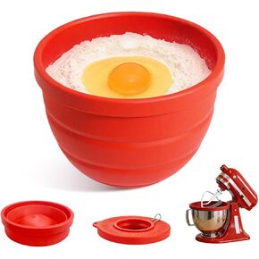 بطانات سيليكون قابلة للطي برأس مائل 4.5 لتر لخلاط حامل مساعد المطبخ، وبطانات وعاء سيليكون مع أغطية، وإكسسوارات وملحقات مساعدات المطبخ للخبز والطهي (قطعة واحدة باللون الأحمر) in Kuwait