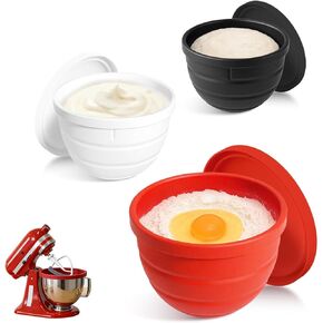 بطانات سيليكون قابلة للطي برأس مائل 4.5 لتر لخلاط حامل مساعد المطبخ، وبطانات وعاء سيليكون مع أغطية، وإكسسوارات وملحقات مساعدات المطبخ للخبز والطهي (3 قطع أسود + أحمر + أبيض) in Kuwait