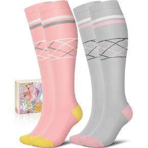 جوارب ضغط قطنية CTHH للنساء والرجال 20-30 مم زئبق لدعم الركبة العالي، جوارب للجري والسفر والممرضات والحمل (زوجان) in Kuwait