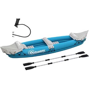 Outsunny K2 Kayak، قارب كاياك قابل للنفخ لشخصين، يتضمن مجاذيف ومجاديف من الألومنيوم ومجموعة إصلاح وقارب نفخ ترادفي محمول، أزرق in Kuwait