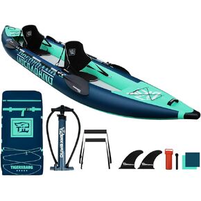 13.8'x37.8''x9.4'' Inflatable 2 Person Kayak, Touring Boat for Adults/Kids, Kayak Set with Removable Seat, Double Paddles, Foot Pedals, Hand Pump and Multifunctional Accessories in Kuwait